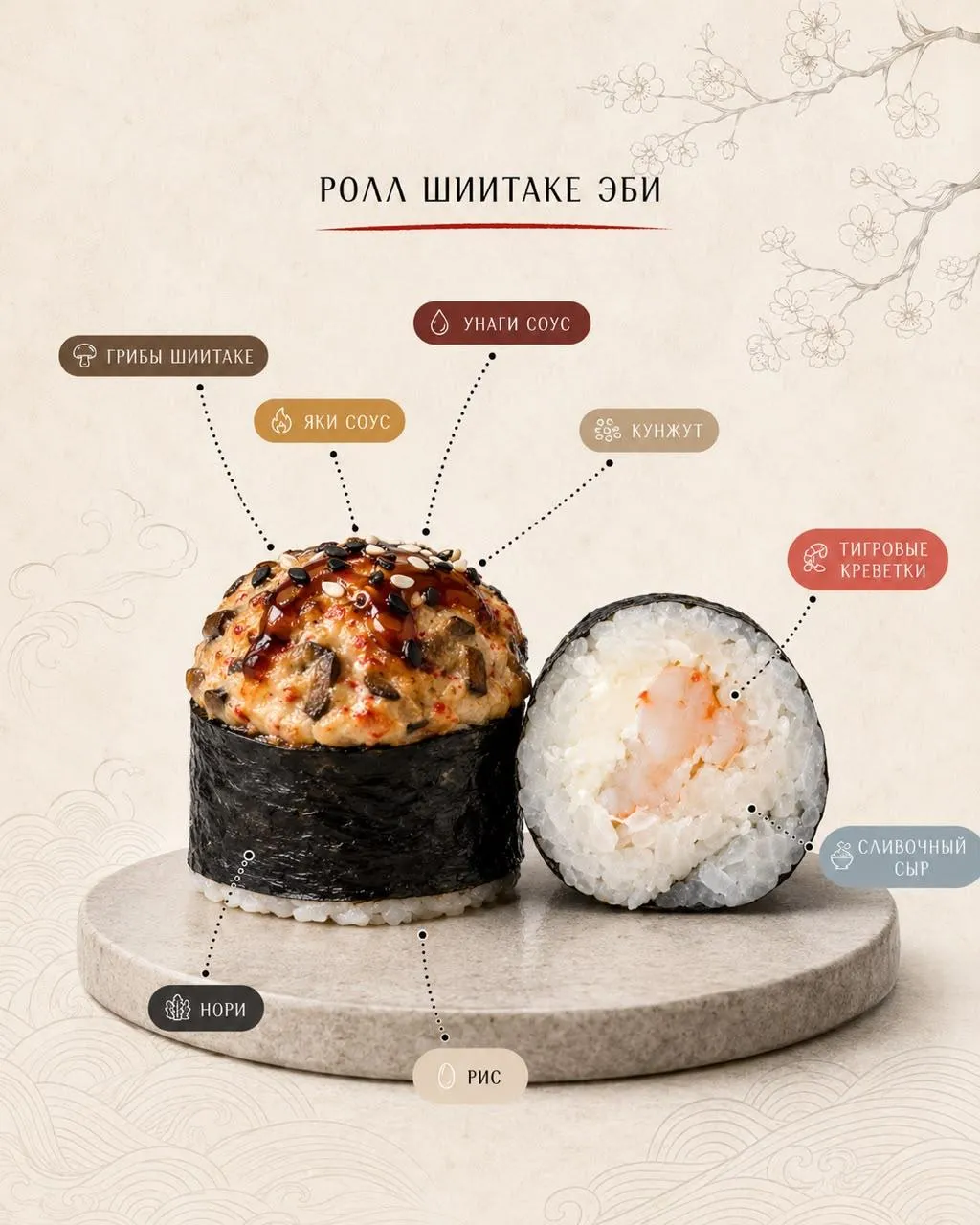 Ролл Шиитаке Эби